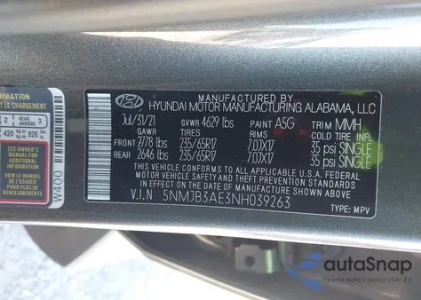 2022 Hyundai Tucson Sel из США, поврежденный, VIN 5NMJB3AE3NH039263